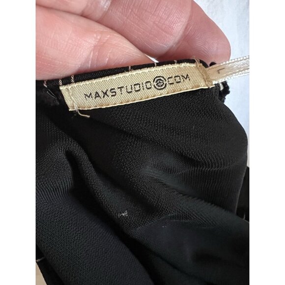 Vintage 90s Y2K Max Studio black ruffle asymmetrical tank blouse L glam - Picture 4 of 10